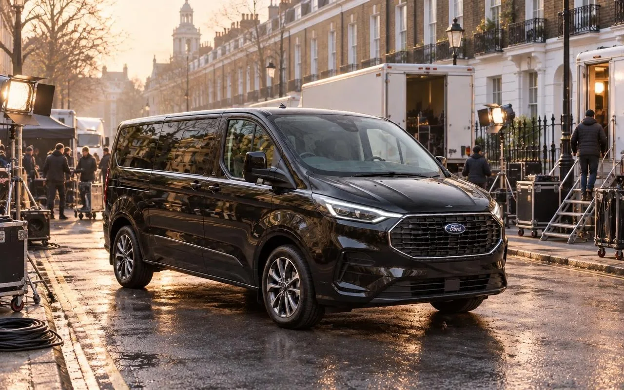 Black Ford Tourneo Custom — film production with Pearl & Co Executive Travel