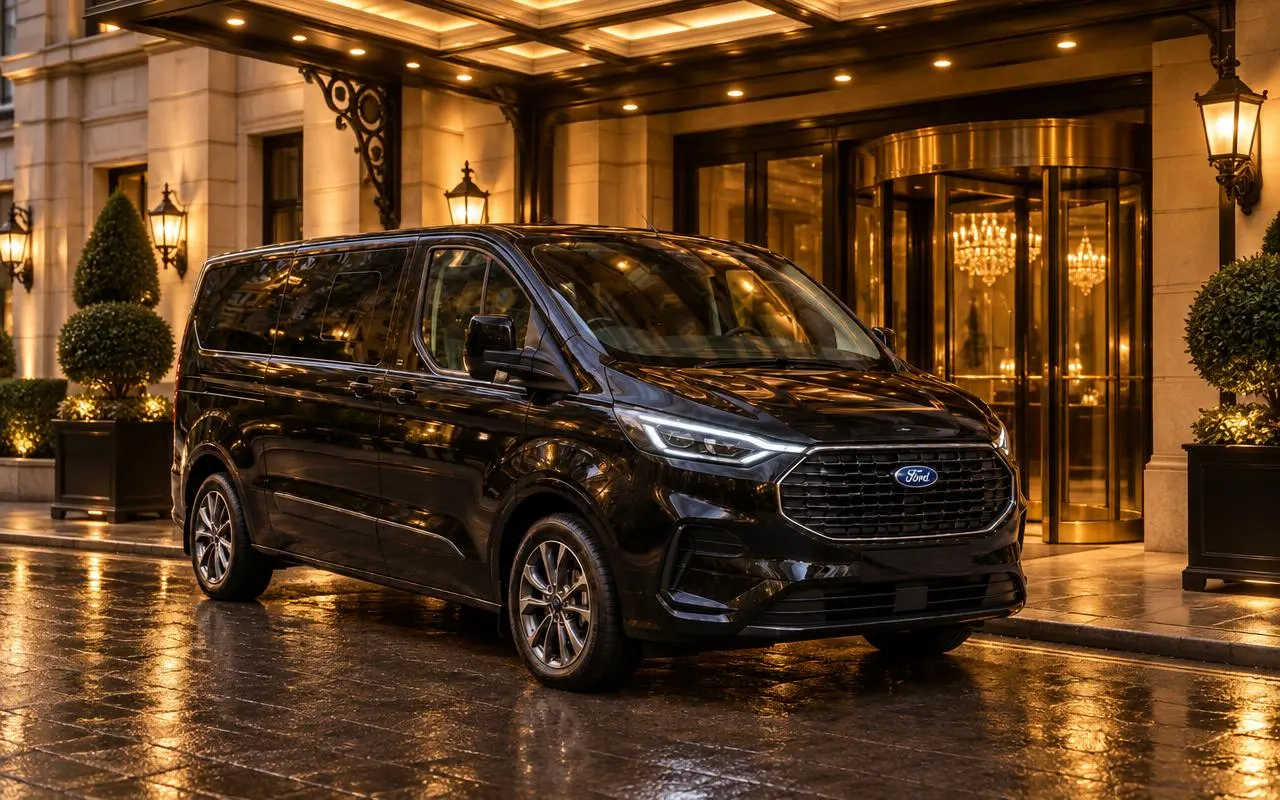 Black Ford Tourneo Custom — hotel transfers with Pearl & Co Executive Travel